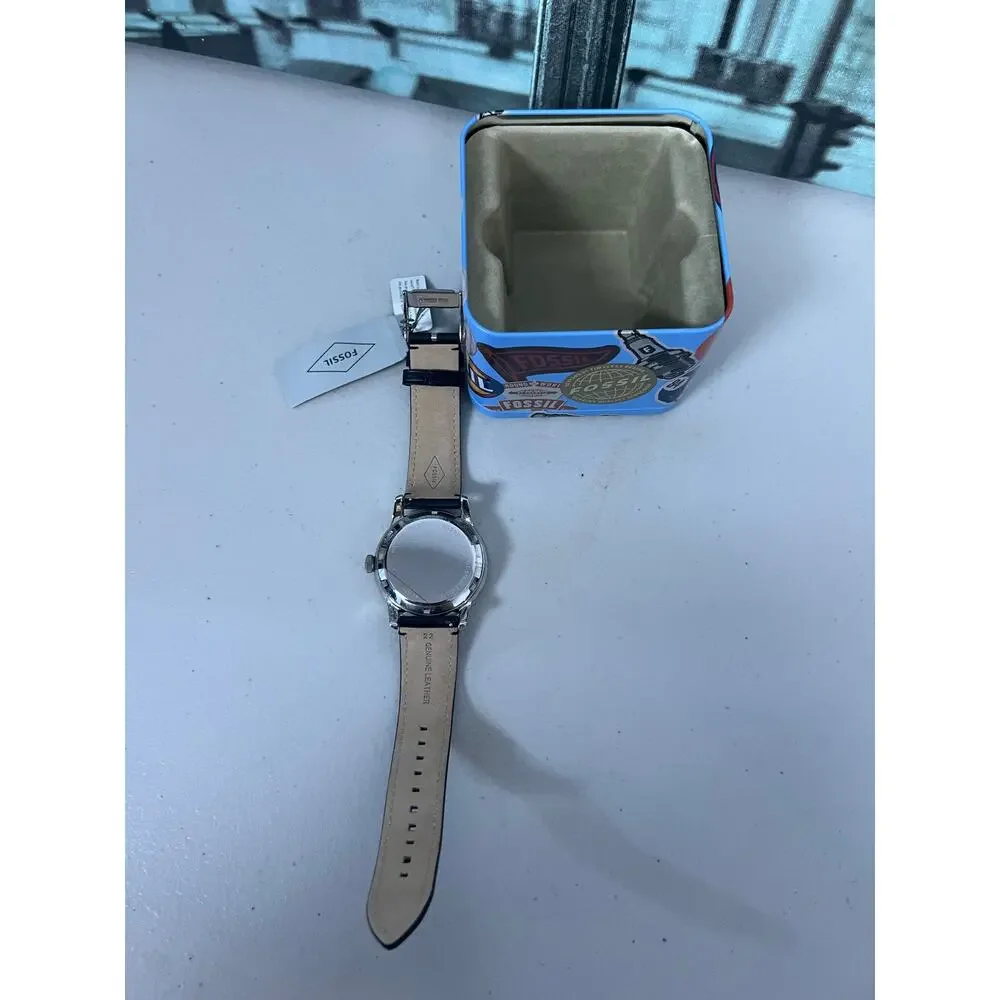 Fossil Townsman ME1164 White Skeleton Dial Black Leather Men Watch